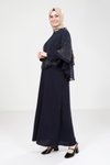 Lacivert Pelerinli Tesettür Abiye Elbise