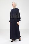 Lacivert Pelerinli Tesettür Abiye Elbise