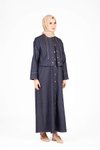 Lacivert Tesettür Denim Yelekli Elbise