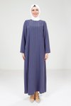 Mor Şerit Taş Detaylı Tesettür Elbise