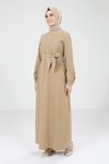 Olive Biye Detaylı Tesettür Elbise