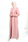 Pudra Robadan Kesim Manşeti Düğmeli Tesettür Elbise