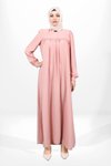 Pudra Robadan Kesim Manşeti Düğmeli Tesettür Elbise