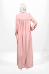 Pudra Robadan Kesim Manşeti Düğmeli Tesettür Elbise