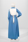 Saks Mavi Düğmeli Yelek Detaylı Tesettür Elbise