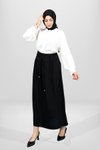 Siyah Beli Lastikli Büzgülü Tesettür Etek