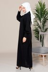 Siyah Boncuk İşlemeli Kalın Manşetli Ferace