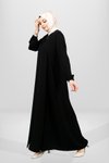 Siyah Dökümlü Kaş Düğme Aksesuarlı Ferace