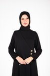 Siyah Düğme Detaylı Tesettür Elbise