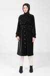 Siyah Düğmeli ve Kuşaklı Trençkot