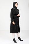 Siyah Düğmeli ve Kuşaklı Trençkot