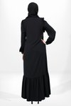 Siyah Fermuarlı Yandan Bağlama Detaylı Büzgülü Ferace