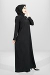 Siyah Fırfırlı Broş Detaylı Tesettür Elbise