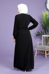 Siyah Kloş Kesim Beli Kemerli Tesettür Elbise