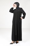 Siyah Kolu Düğme Detaylı Ferace