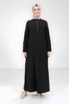 Siyah Kolu Fermuar Detaylı Tesettür Elbise