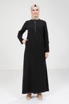 Siyah Kolu Fermuar Detaylı Tesettür Elbise