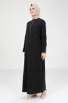 Siyah Kolu Fermuar Detaylı Tesettür Elbise