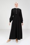 Siyah Modal Düğme Detaylı Tesettür Elbise