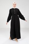 Siyah Modal Düğme Detaylı Tesettür Elbise