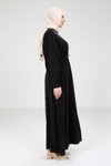 Siyah Modal Düğme Detaylı Tesettür Elbise