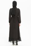 Siyah Nova Omuz Ve Kemeri Taş Detaylı Şifon Tesettür Abiye Elbise