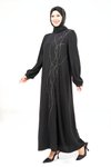 Modest Shoulder-Pleated Dress - Black
