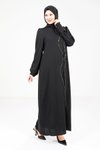 Siyah Omuz Pileli Tesettür Elbise