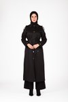 Siyah Ön Kısmı Düğmeli Apolet Detaylı Trençkot