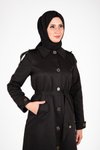 Siyah Ön Kısmı Düğmeli Apolet Detaylı Trençkot