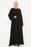 Siyah Önü Bağlamalı Geniş Manşet Ferace