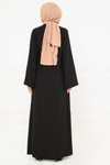Siyah Önü Bağlamalı Geniş Manşet Ferace