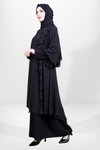 Siyah Taşlı Fırfırlı Şifon Detaylı Tesettür Elbise