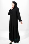Siyah Tesettür Eteği Fırfırlı Kolu Lastikli Elbise