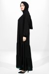 Siyah Tesettür Eteği Fırfırlı Kolu Lastikli Elbise