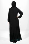 Siyah Tesettür Eteği Fırfırlı Kolu Lastikli Elbise