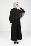 Siyah Tesettür Pelerinli Abiye Elbise