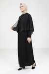 Siyah Tesettür Pelerinli Abiye Elbise