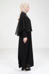 Siyah Tesettür Pelerinli Abiye Elbise