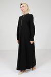 Siyah Tesettür Yakası Fermuarlı Elbise