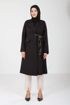 Siyah Uzun Bağlama Detaylı Tesettür Ceket