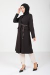 Siyah Uzun Bağlama Detaylı Tesettür Ceket