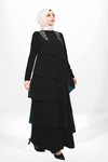 Siyah Volanlı Omzu Taş Detaylı Tesettür Abiye Elbise