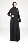 Siyah Yakalı Düğme Detaylı Tesettür Elbise
