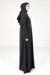 Siyah Yakalı Düğme Detaylı Tesettür Elbise
