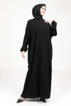 Siyah Yarasa Yakası Fermuarlı Tesettür Elbise