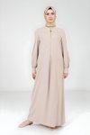 Modest Zip-Up Dress with Mink Collar Detail