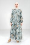 Modest Printed Buttoned Dress - Green