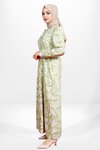 Yeşil Desenli Gömlek Kuşaklı Tesettür Elbise