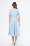 Bebe Mavi Midi Kısa Kol Kruvaze Yaka Kuşaklı Elbise